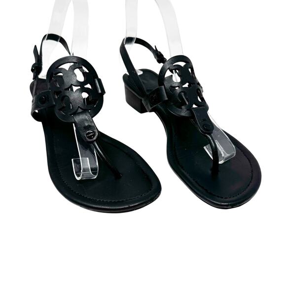 TORY BURCH Black Patent Leather Miller Block Heels Sandals Size 7.5 - Picture 1 of 9